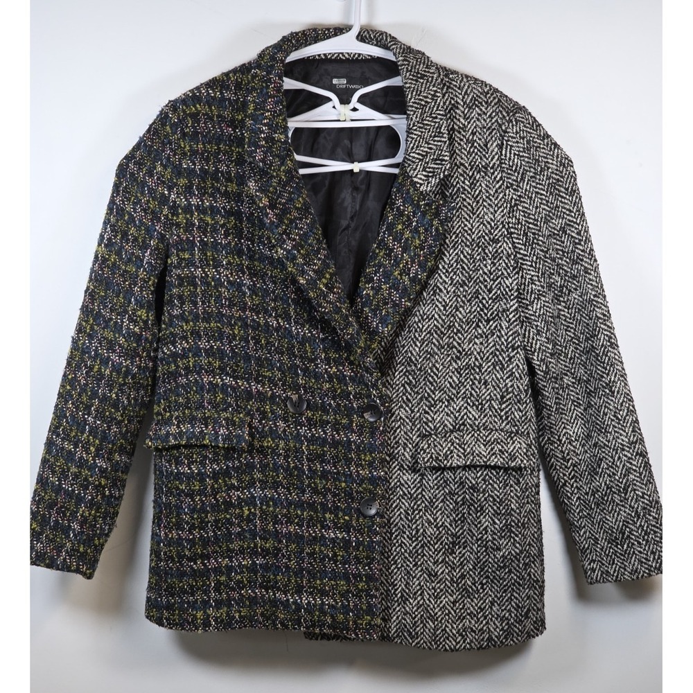 Driftwood Women XL Tweed Blazer Jacket Gray Wool Geometric Boho Casual Chic